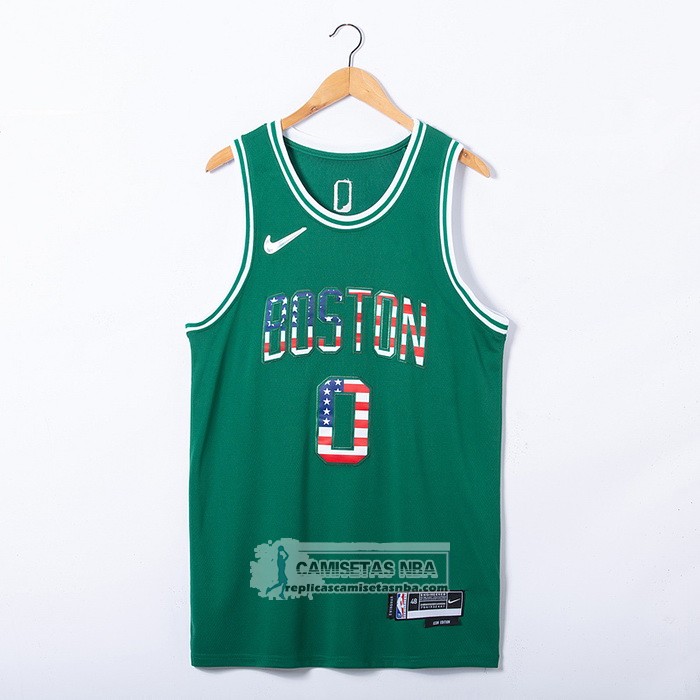 Camiseta Boston Celtics Jayson Tatum NO 0 75th Bandera Edition Verde